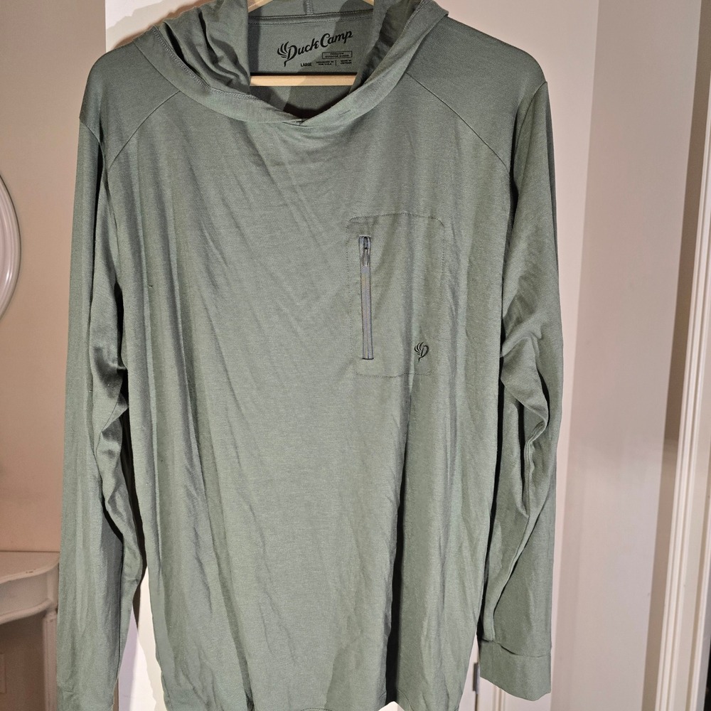 Duck Camp Mens Bamboo Hoodie Sun Shirt Green Large Zippered Pocket Long Sleeve